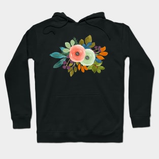 Watercolor flower, Coral+Mint Green Hoodie